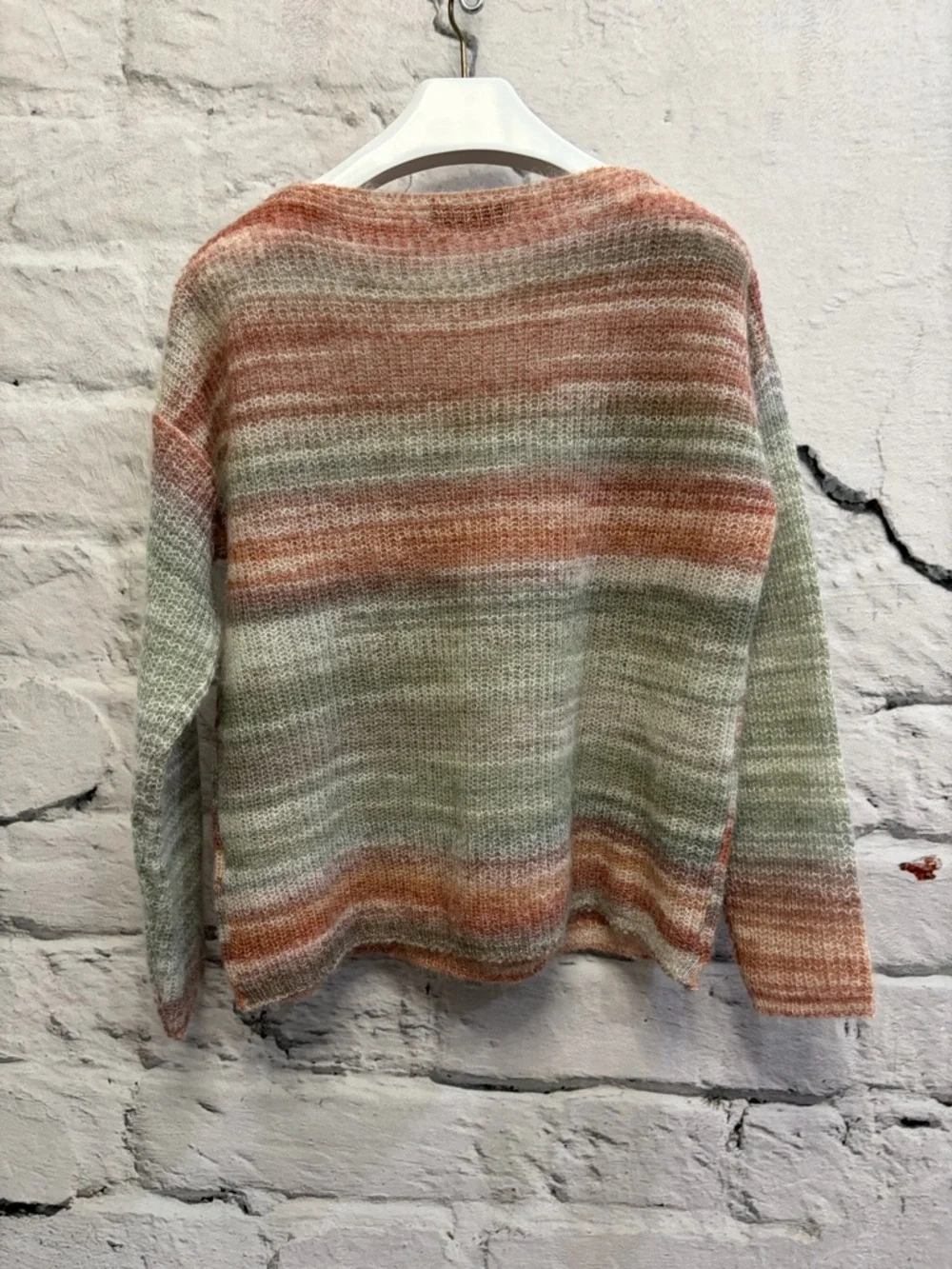 ELSAMANDA ALPACA MOHAIR WOOL LOOSE KNIT PULLOVER SWEATER SUNRISE OMBRÉ COLORS - Picture 3 of 7